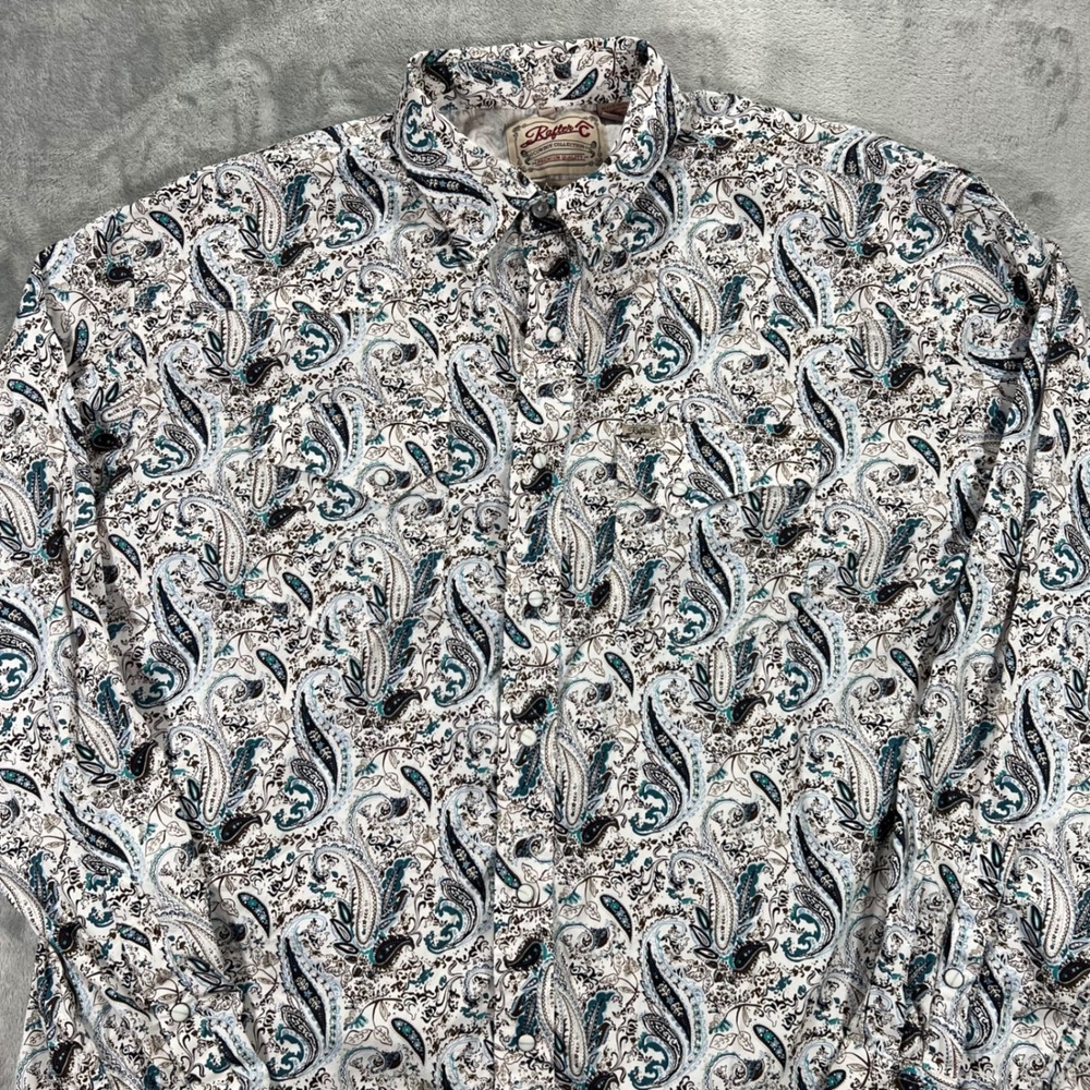 Rafter C Western Snap Shirt Mens 2XLT White Paisley ProFlex 45 Excellent Stretch